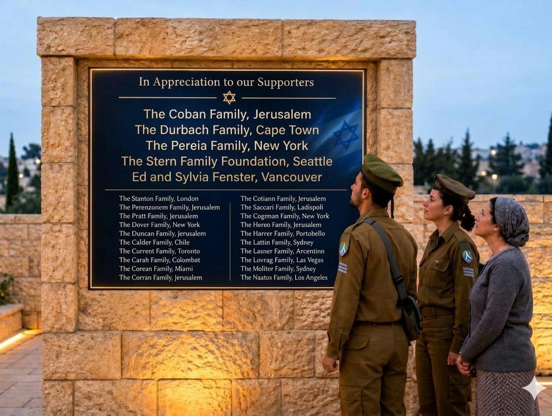Soldiers reading the supporters plaque in the garden